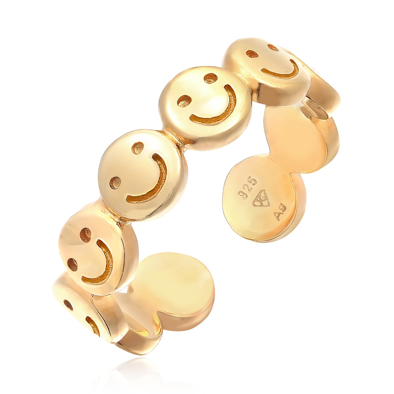 Gold - Elli | Bandring Smile Emoji Offen | 925er Sterling Silber