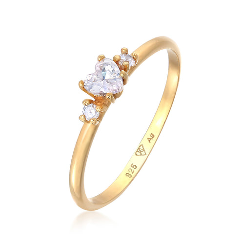 Gold - Elli | Verlobungsring Herz | Zirkonia (Weiß) | 925er Sterling Silber
