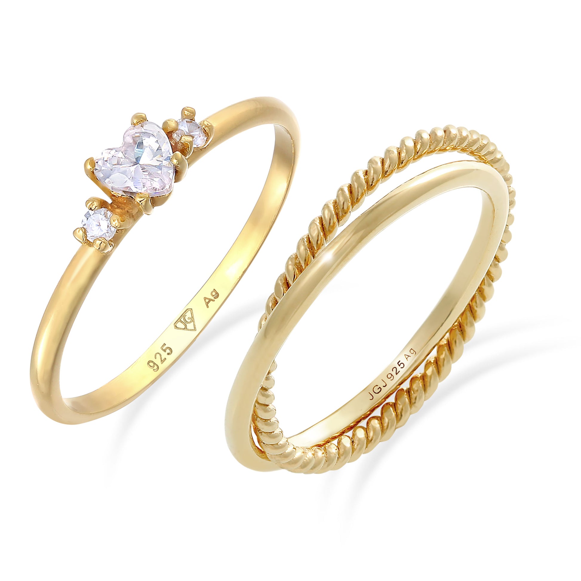 Doppelring & Strahlender Herzring Schmuck Set