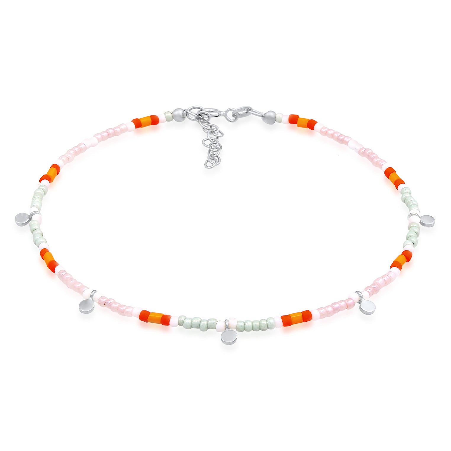 Silber - Elli | Fußkettchen Plättchen Beads | 925er Sterling Silber