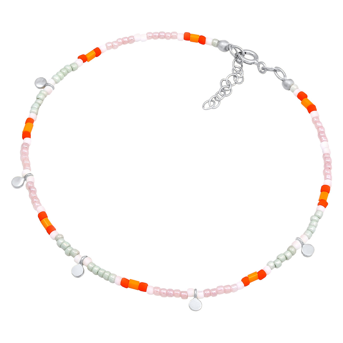 Silber - Elli | Fußkettchen Plättchen Beads | 925er Sterling Silber