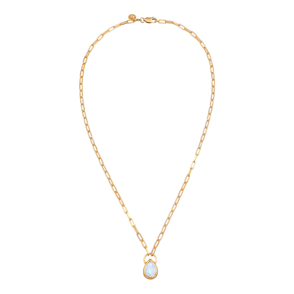 Gold - Elli PREMIUM | Halskette Tropfen | Mondstein (Weiß) | 925er Sterling Silber