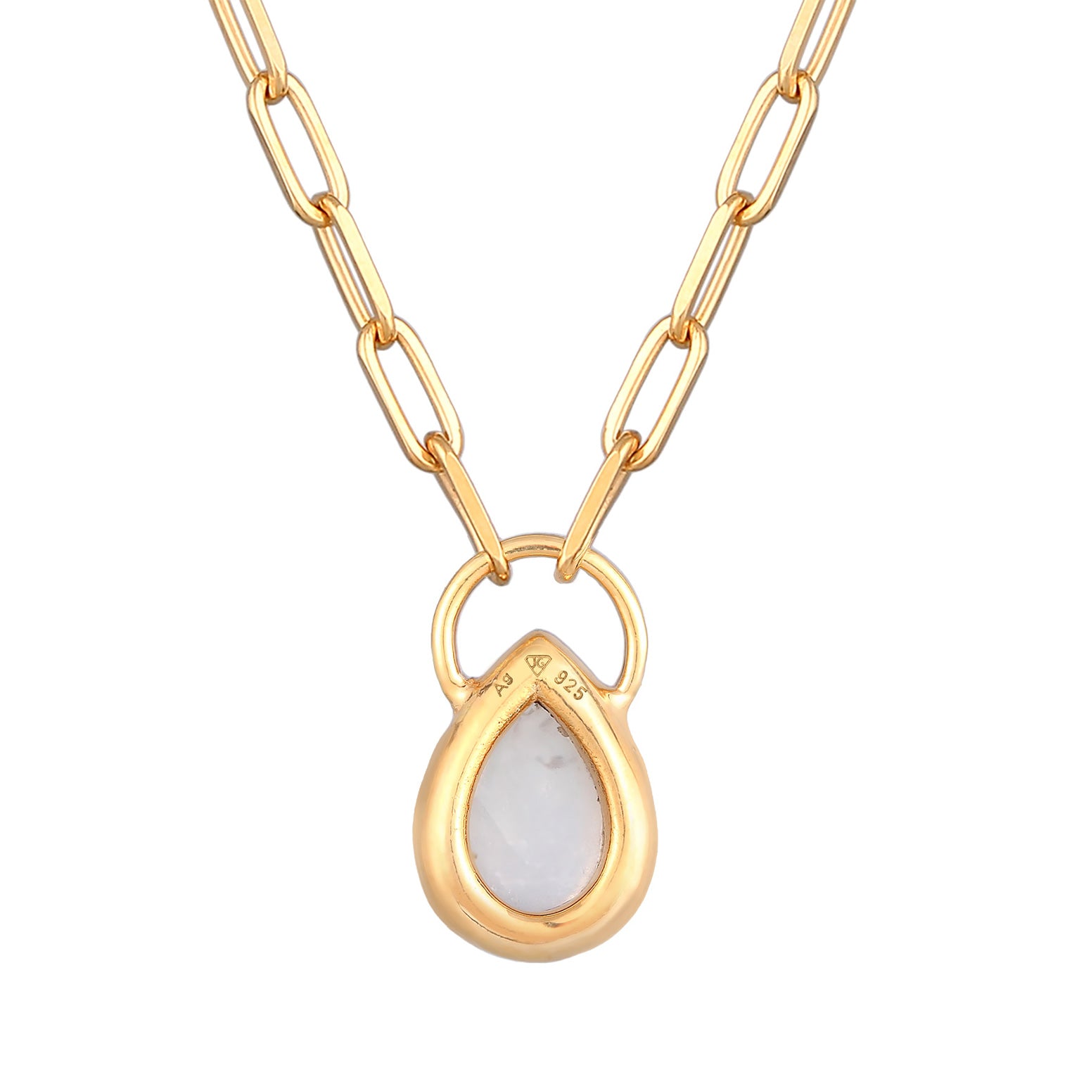 Gold - Elli PREMIUM | Halskette Tropfen | Mondstein (Weiß) | 925er Sterling Silber