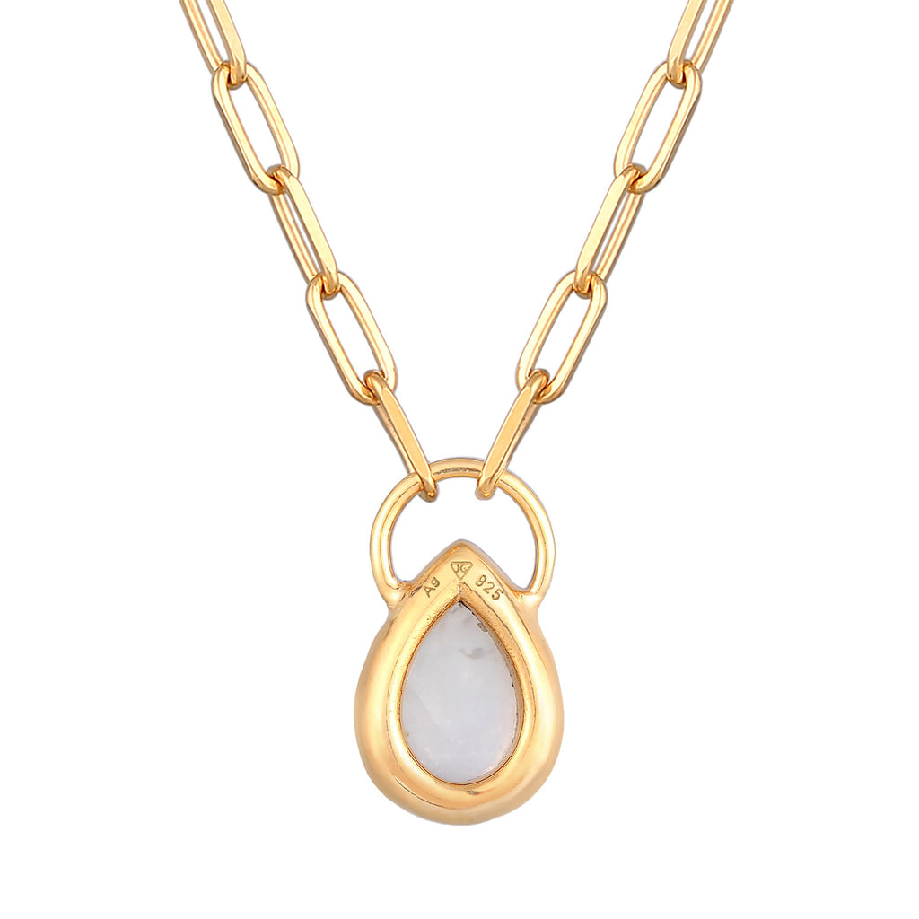 Gold - Elli PREMIUM | Halskette Tropfen | Mondstein (Weiß) | 925er Sterling Silber