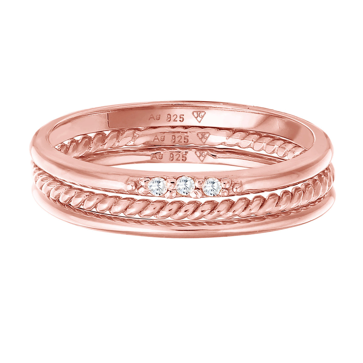 Roségold - Elli | Stapelring Set | Zirkonia (Weiß) | 925er Sterling Silber Rosévergoldet