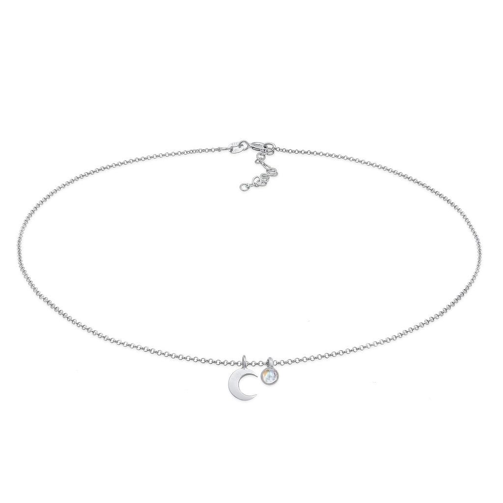 Silber - Elli | Choker Halbmond | Mondstein (Weiß) | 925er Sterling Silber