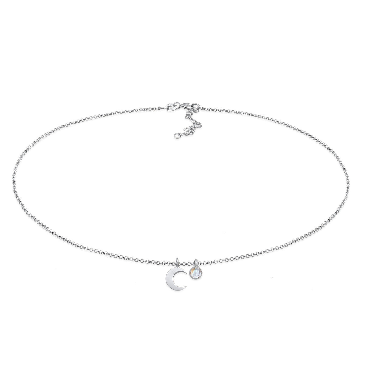 Silber - Elli | Choker Halbmond | Mondstein (Weiß) | 925er Sterling Silber