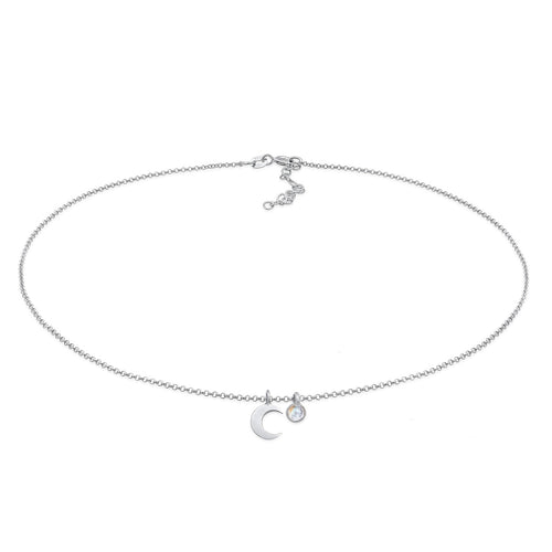 Silber - Elli | Choker Halbmond | Mondstein (Weiß) | 925er Sterling Silber