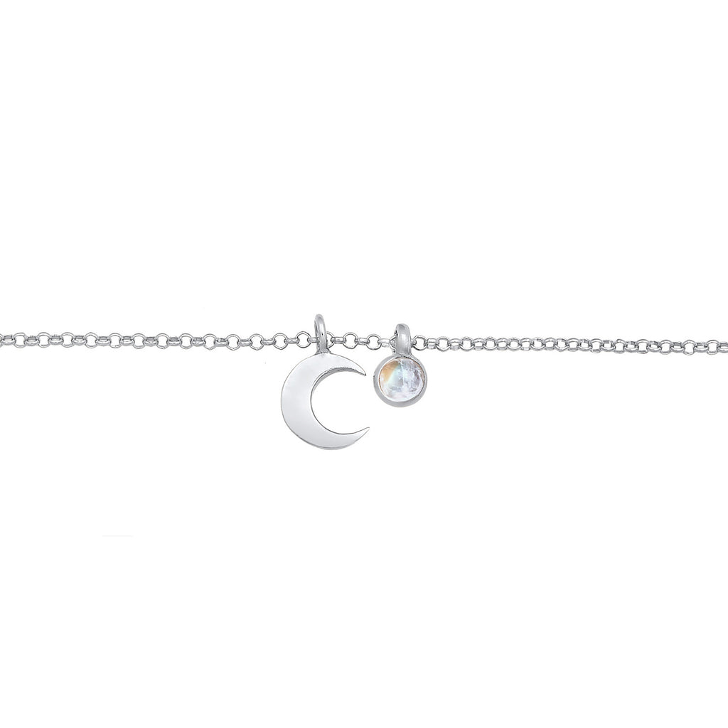 Silber - Elli | Choker Halbmond | Mondstein (Weiß) | 925er Sterling Silber