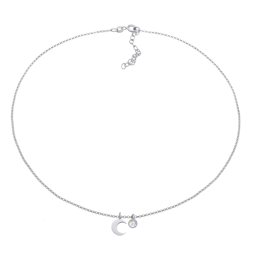 Silber - Elli | Choker Halbmond | Mondstein (Weiß) | 925er Sterling Silber