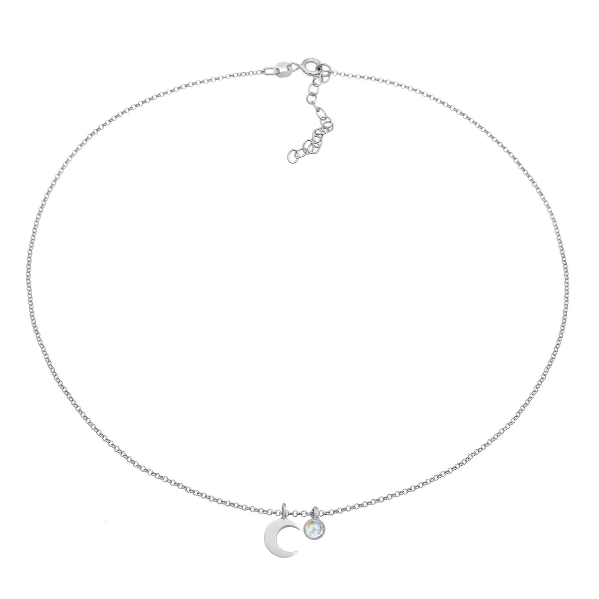 Silber - Elli | Choker Halbmond | Mondstein (Weiß) | 925er Sterling Silber
