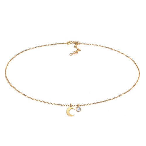 Gold - Elli | Choker Halbmond | Mondstein (Weiß) | 925er Sterling Silber