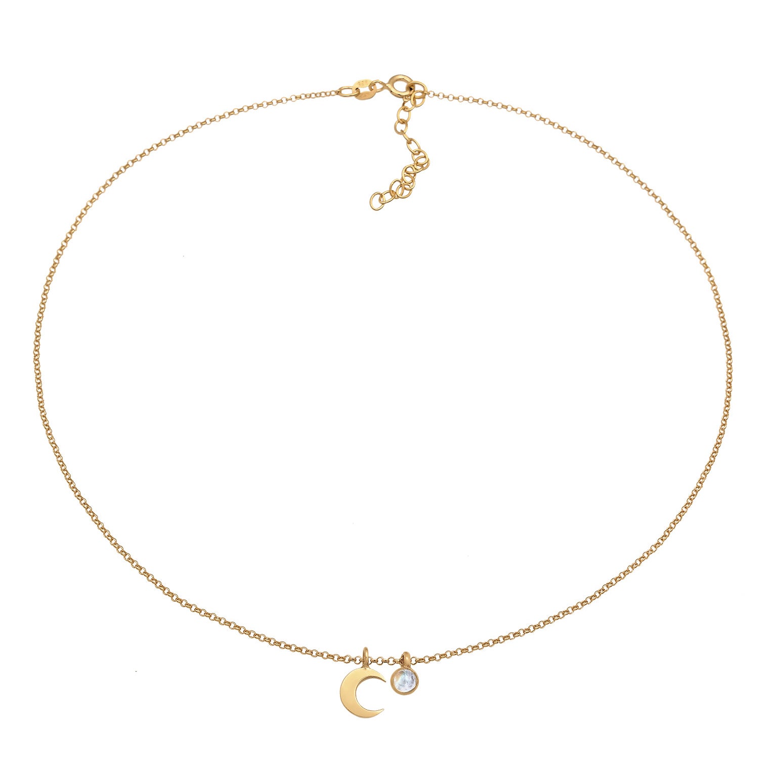 Gold - Elli | Choker Halbmond | Mondstein (Weiß) | 925er Sterling Silber