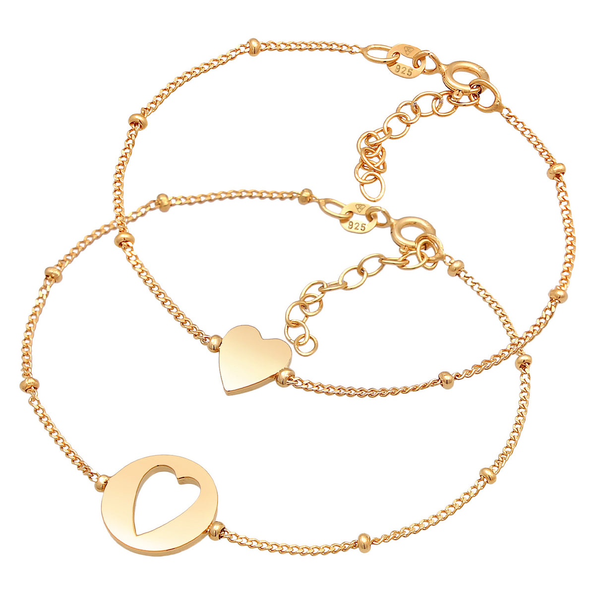 Gold - Elli | Mutter-Kind-Armbandset Herz | 925er Sterling Silber