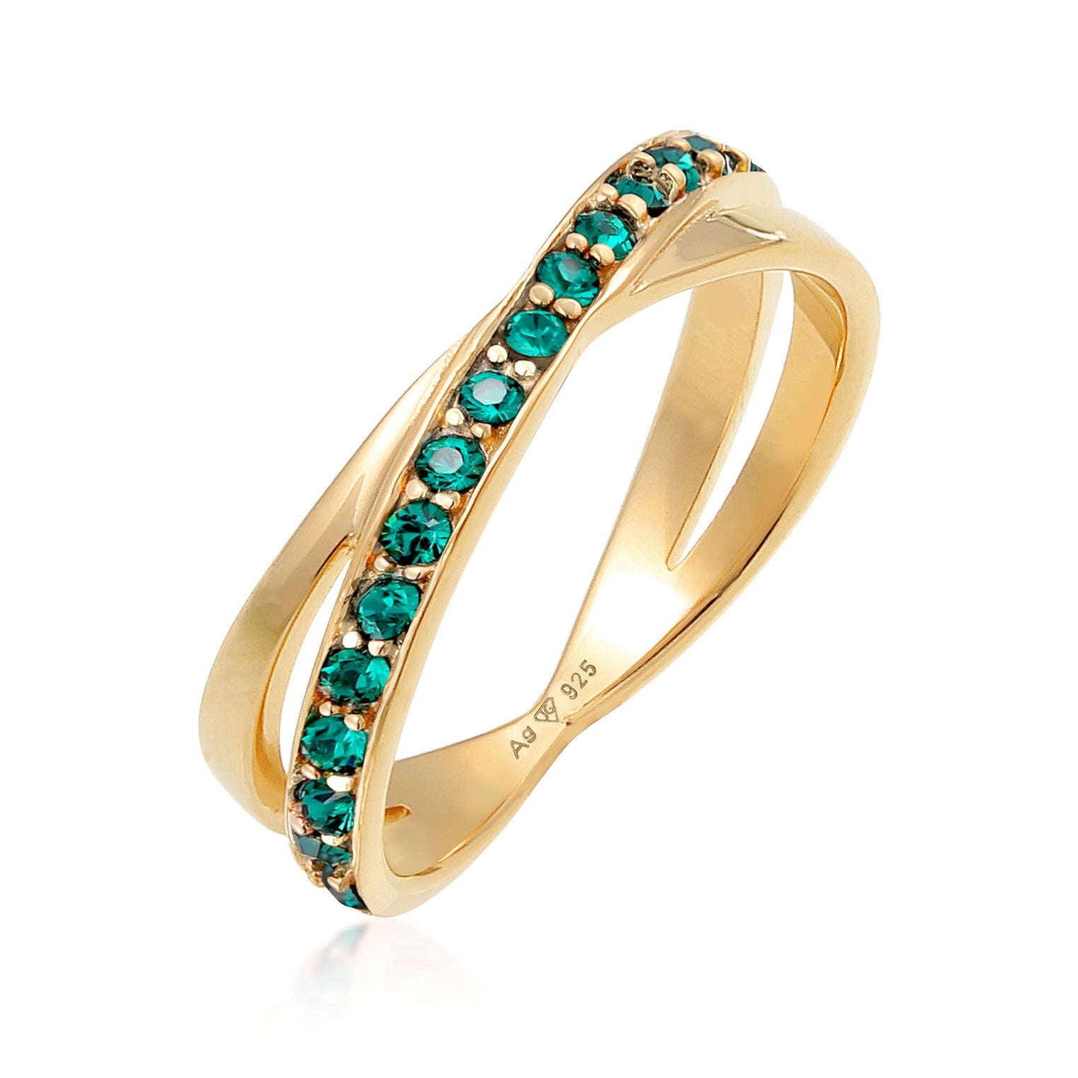 Gold - Elli | Wickelring Elegant | Mit Kristallen von Swarovski® (Grün) | 925er Sterling Silber Vergoldet