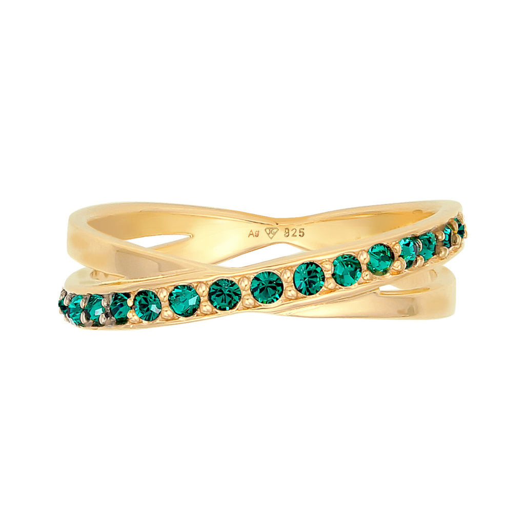 Gold - Elli | Wickelring Elegant | Mit Kristallen von Swarovski® (Grün) | 925er Sterling Silber Vergoldet