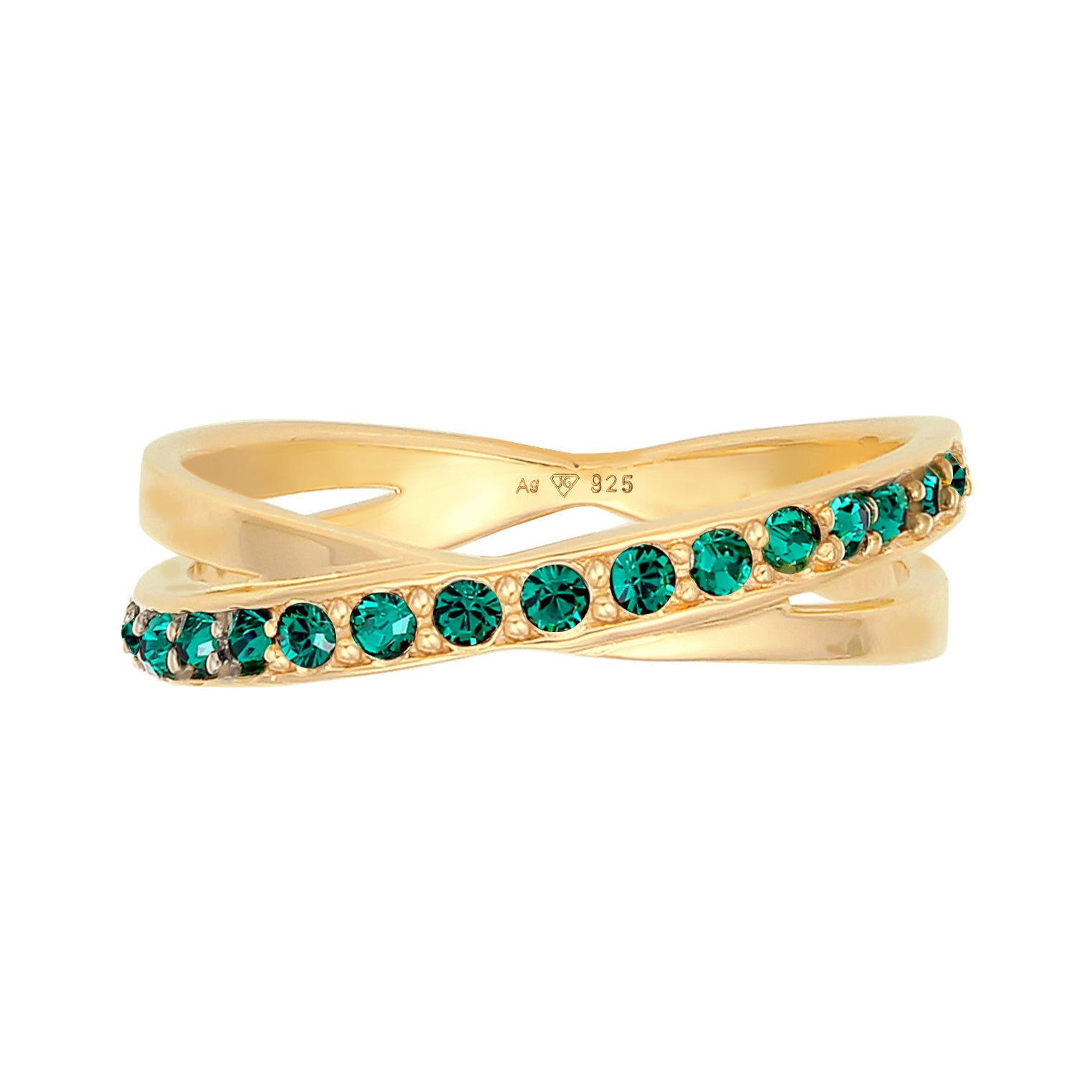 Gold - Elli | Wickelring Elegant | Mit Kristallen von Swarovski® (Grün) | 925er Sterling Silber Vergoldet