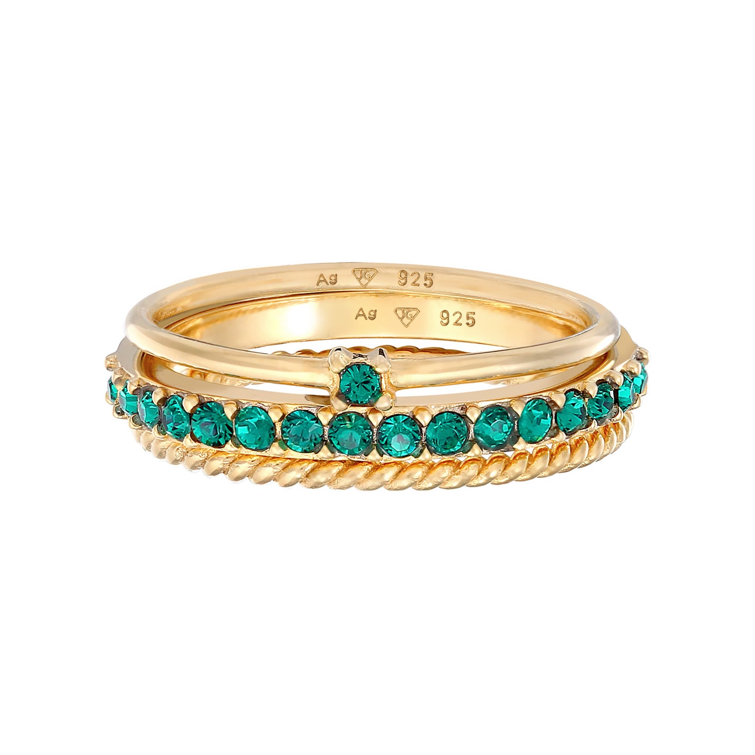 Gold - Elli | Ringset | Mit Kristallen von Swarovski® (Grün) | 925er Sterling Silber Vergoldet