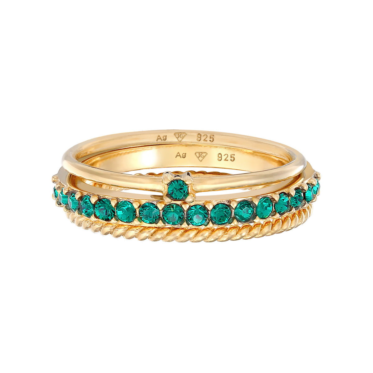 Gold - Elli | Ringset | Mit Kristallen von Swarovski® (Grün) | 925er Sterling Silber Vergoldet