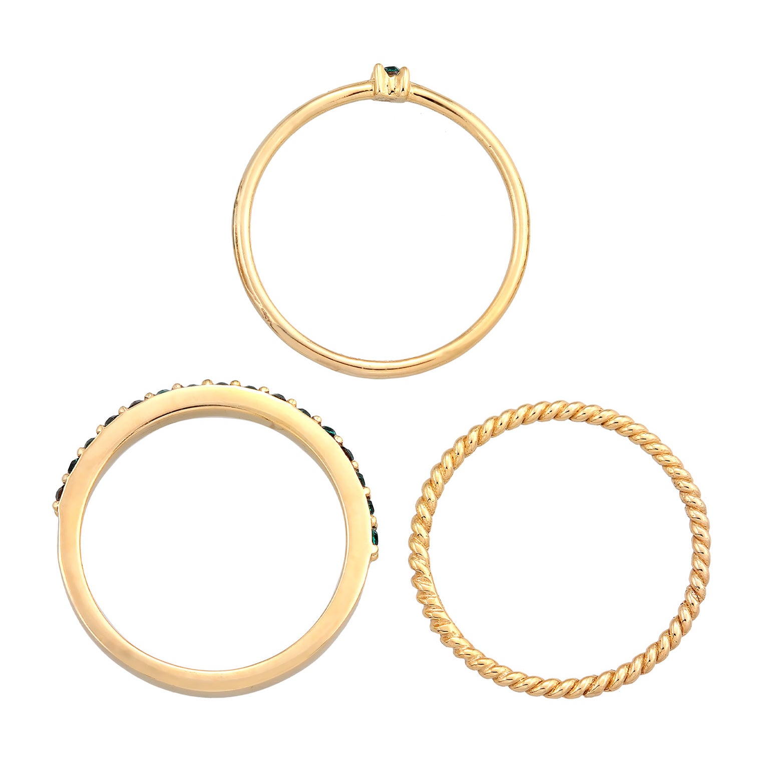 Gold - Elli | Ringset | Mit Kristallen von Swarovski® (Grün) | 925er Sterling Silber Vergoldet