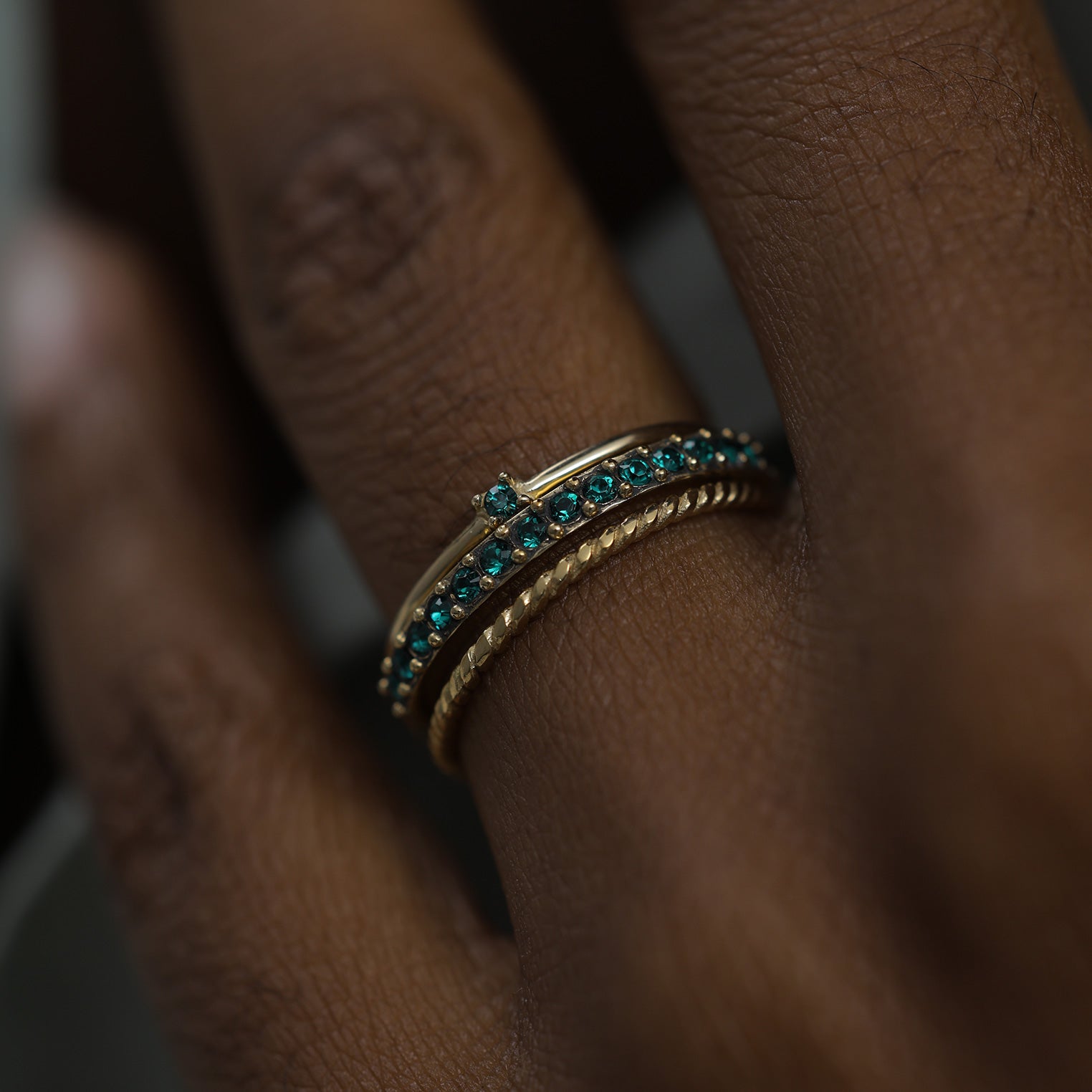Gold - Elli | Ringset | Mit Kristallen von Swarovski® (Grün) | 925er Sterling Silber Vergoldet