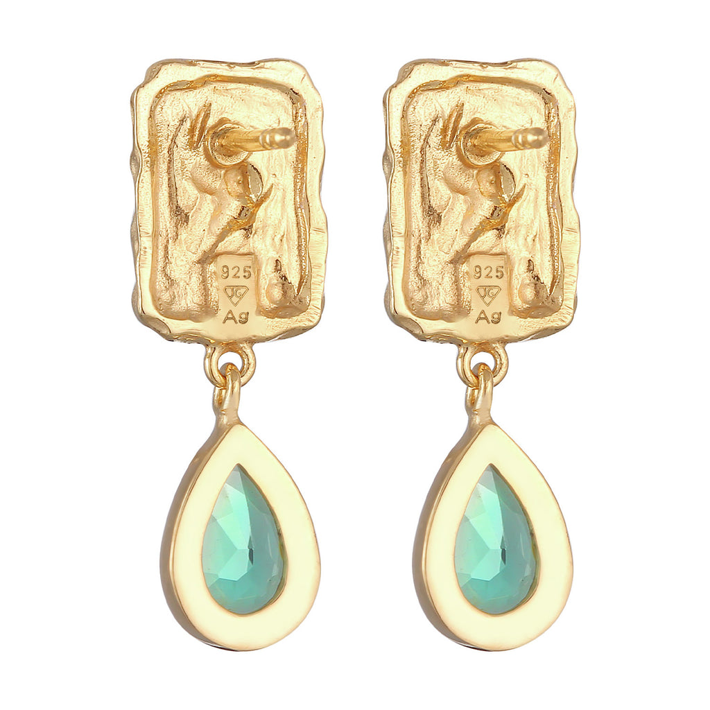 Gold - Elli PREMIUM | Ohrringe Tropfen | Quartz (Grün) | 925er Sterling Silber