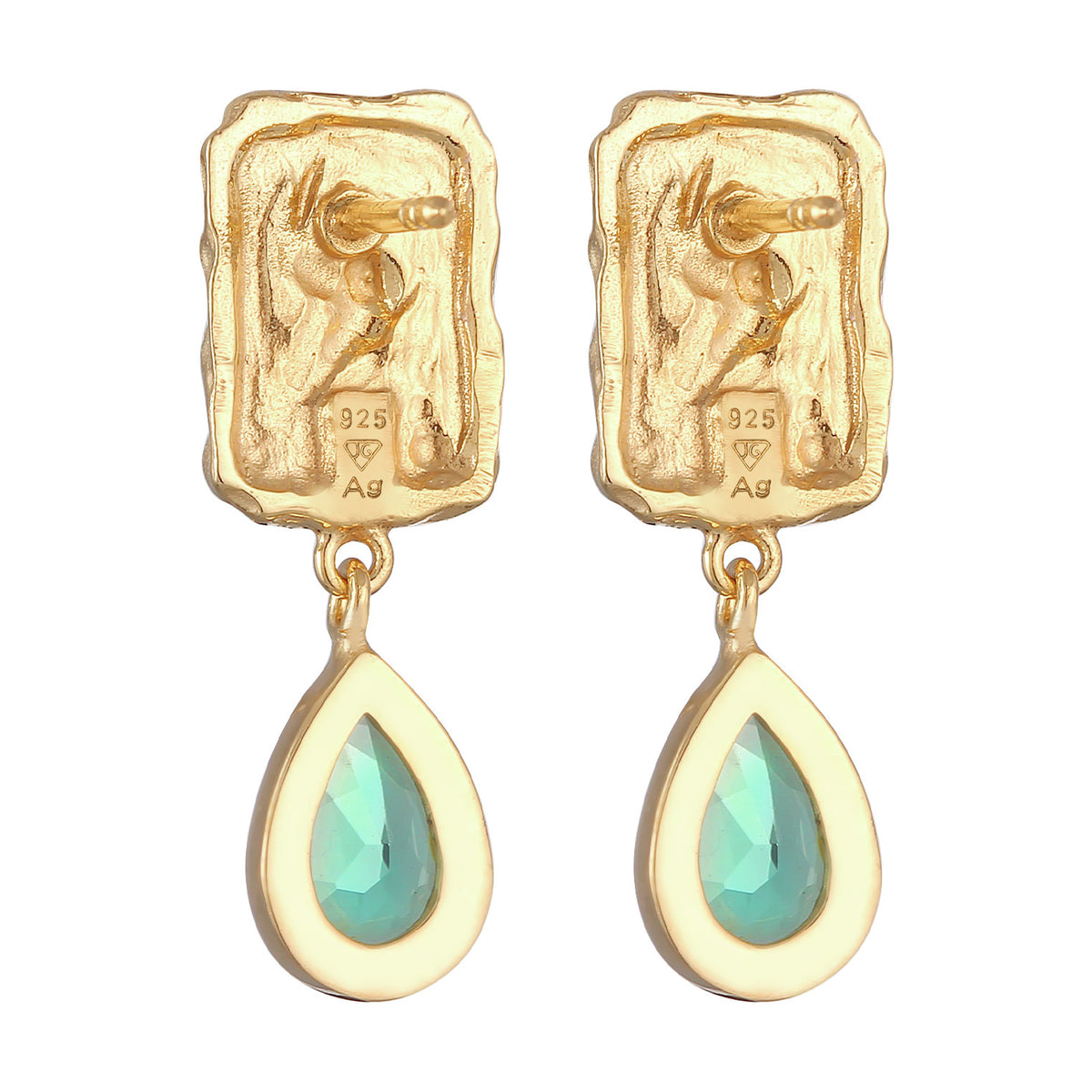 Gold - Elli PREMIUM | Ohrringe Tropfen | Quartz (Grün) | 925er Sterling Silber