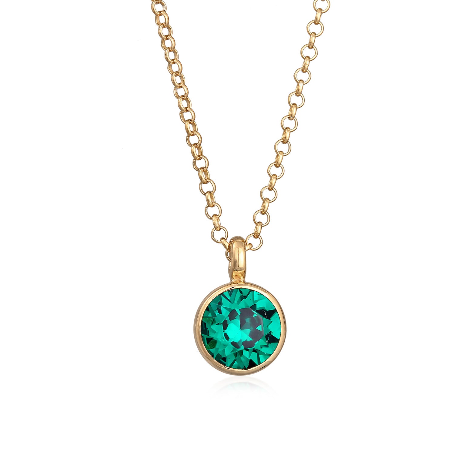 Gold - Elli | Halskette Solitär | Mit Kristallen von Swarovski® (Grün) | 925er Sterling Silber Vergoldet