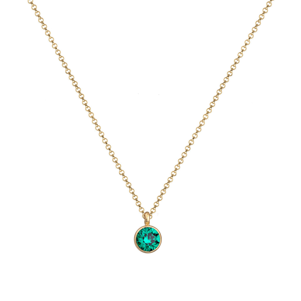 Gold - Elli | Halskette Solitär | Mit Kristallen von Swarovski® (Grün) | 925er Sterling Silber Vergoldet