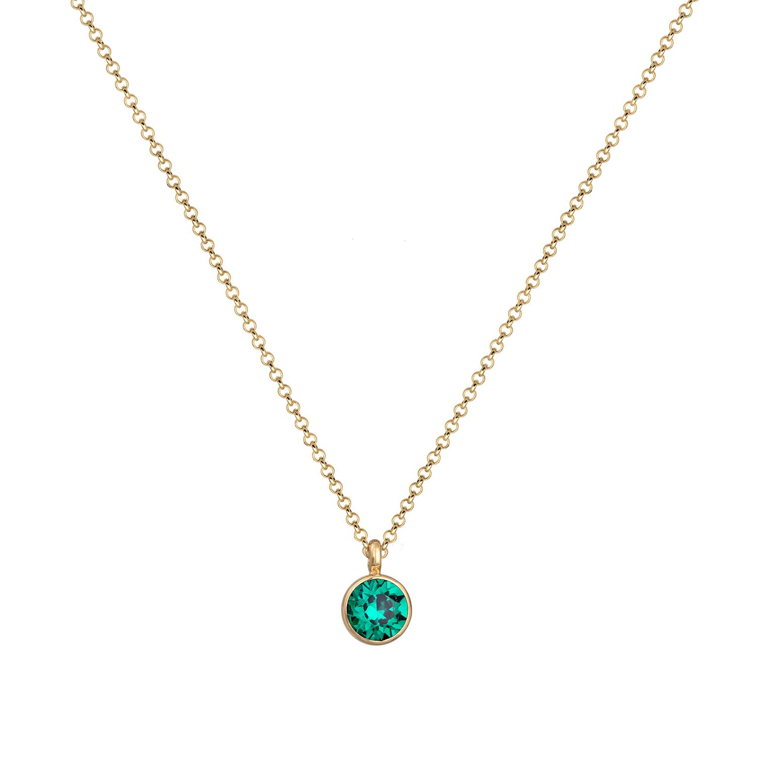 Gold - Elli | Halskette Solitär | Mit Kristallen von Swarovski® (Grün) | 925er Sterling Silber Vergoldet