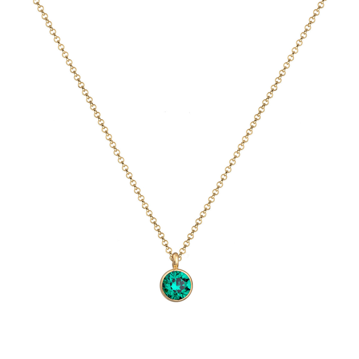 Gold - Elli | Halskette Solitär | Mit Kristallen von Swarovski® (Grün) | 925er Sterling Silber Vergoldet