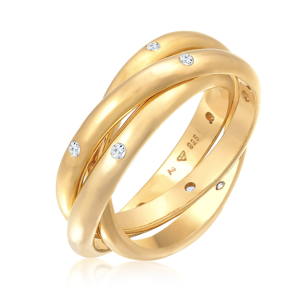 Gold - Elli PREMIUM | Wickelring Trio | Zirkonia (Weiß) | 925er Sterling Silber