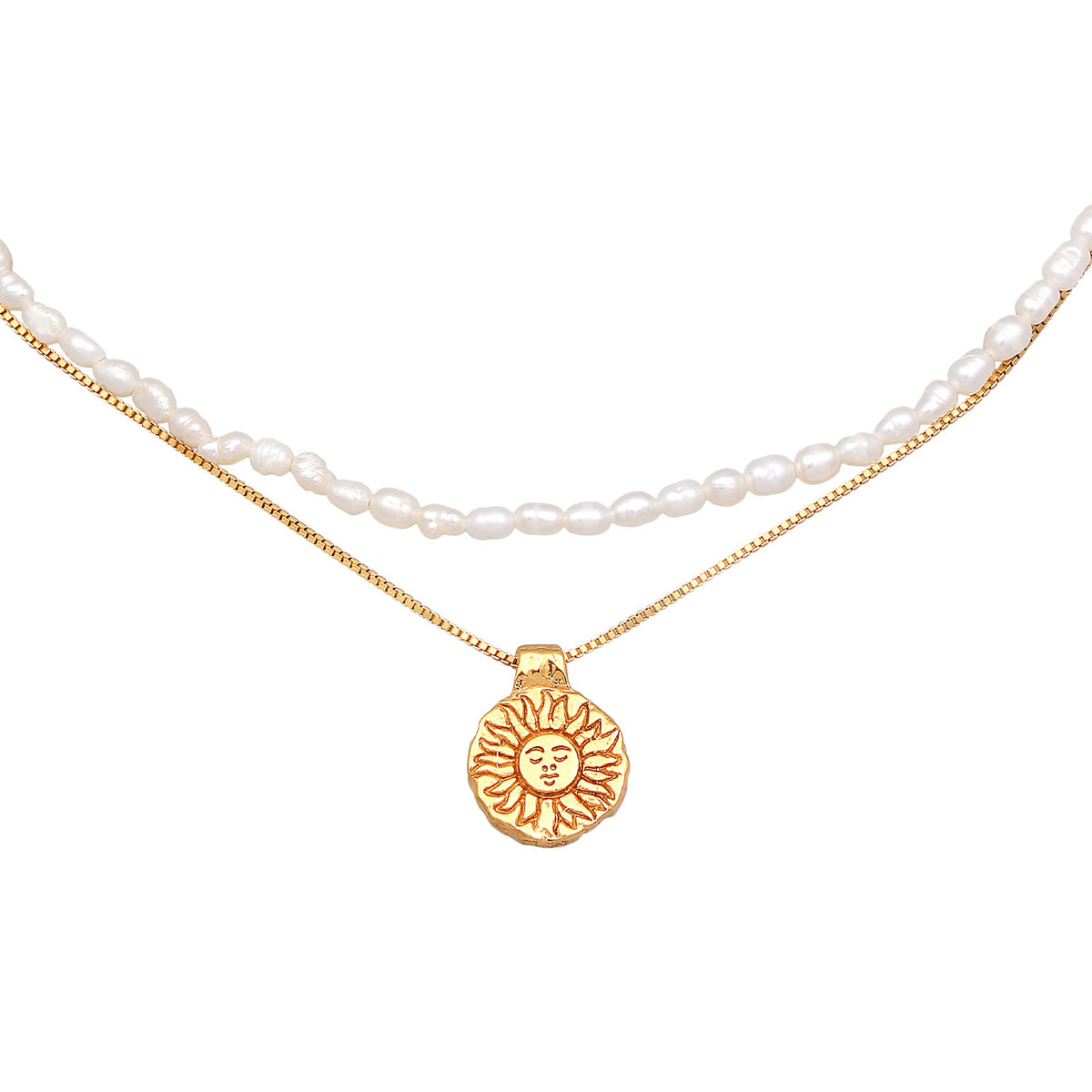 Gold - Elli PREMIUM | Choker Layer Sonne Süßwasserperlen 925 Silber
