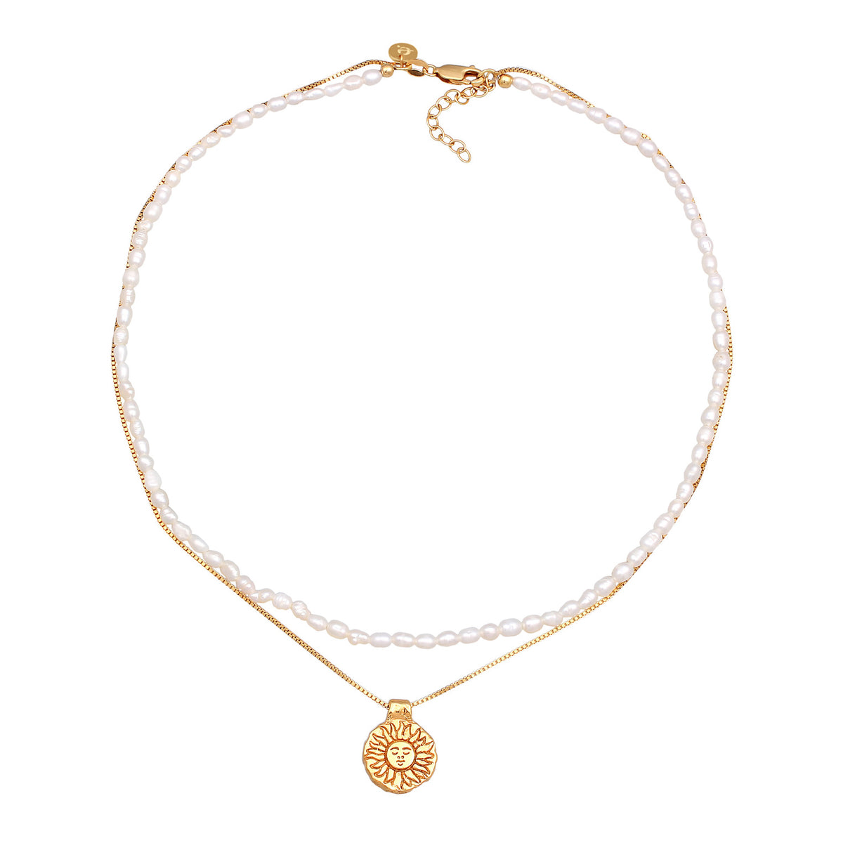 Gold - Elli PREMIUM | Choker Layer Sonne Süßwasserperlen 925 Silber