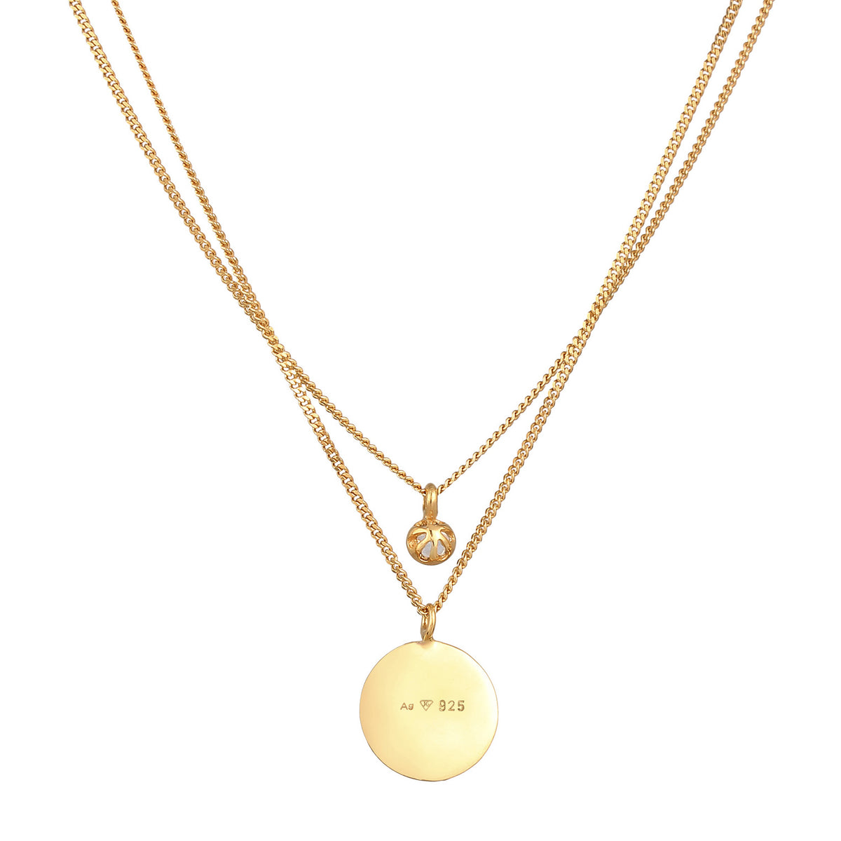 Gold - Elli | Layer-Halskette Plättchen | Mondstein | 925er Sterling Silber Vergoldet