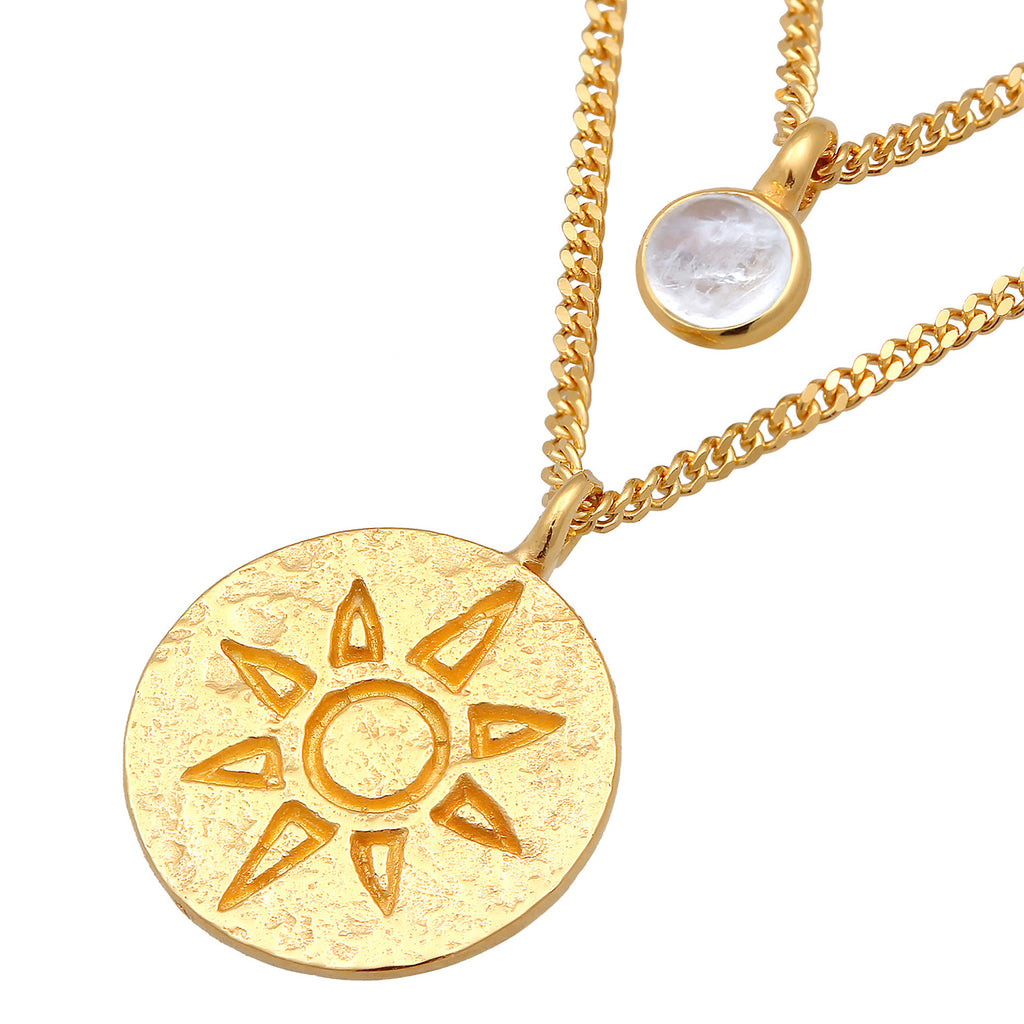 Gold - Elli | Layer-Halskette Plättchen | Mondstein | 925er Sterling Silber Vergoldet