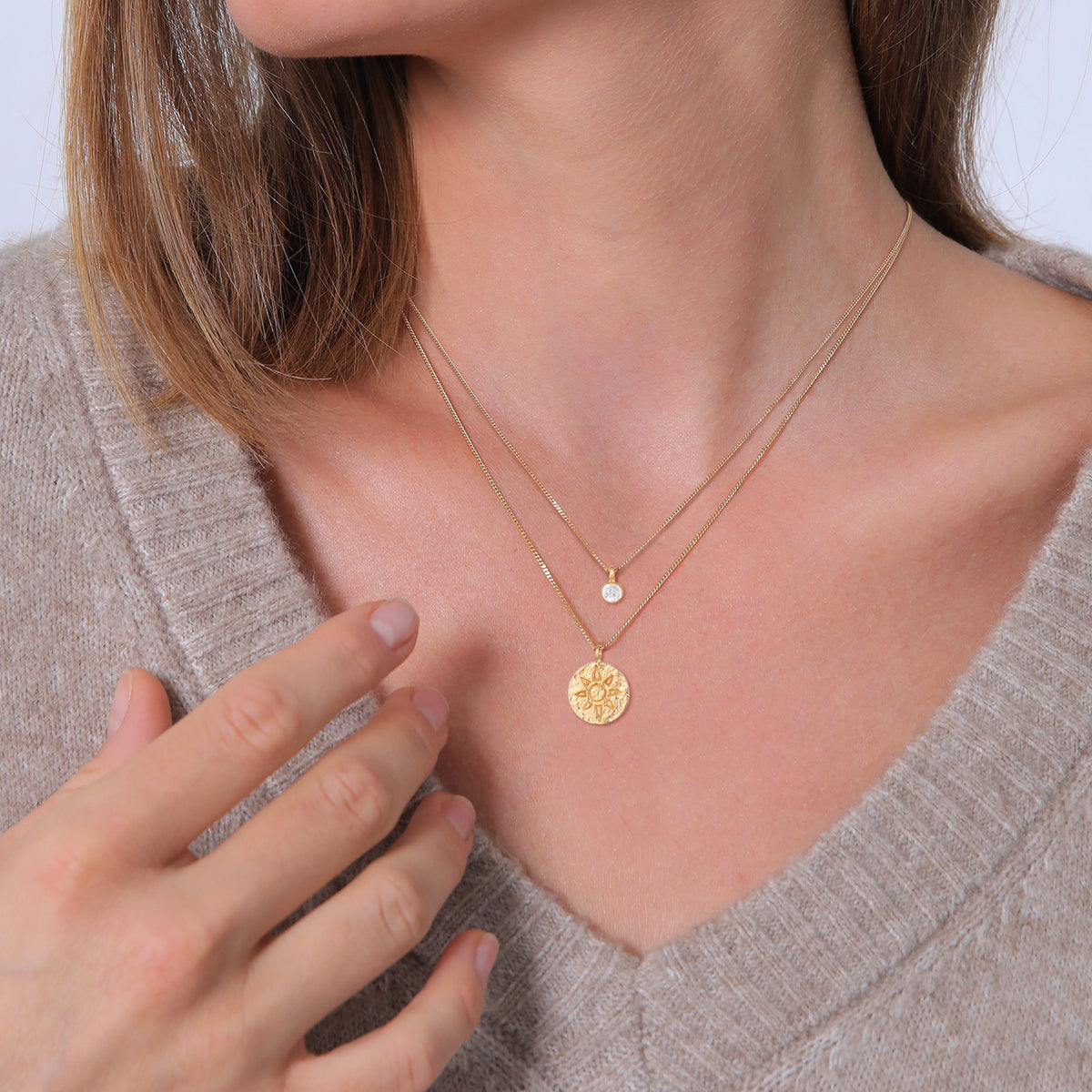 Gold - Elli | Layer-Halskette Plättchen | Mondstein | 925er Sterling Silber Vergoldet