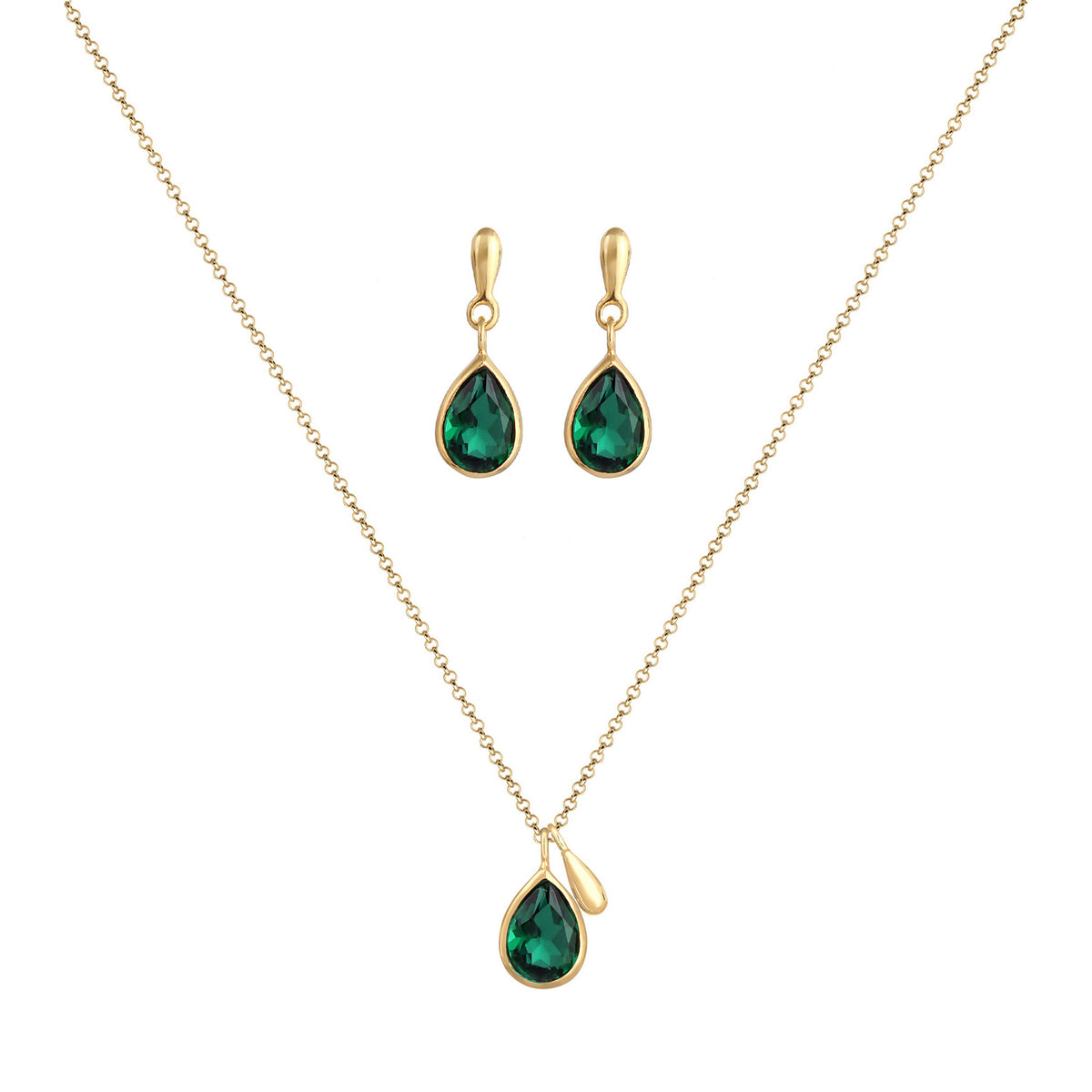 Gold - Elli PREMIUM | Schmuckset Tropfen | Quarz (Grün) | 925er Sterling Silber