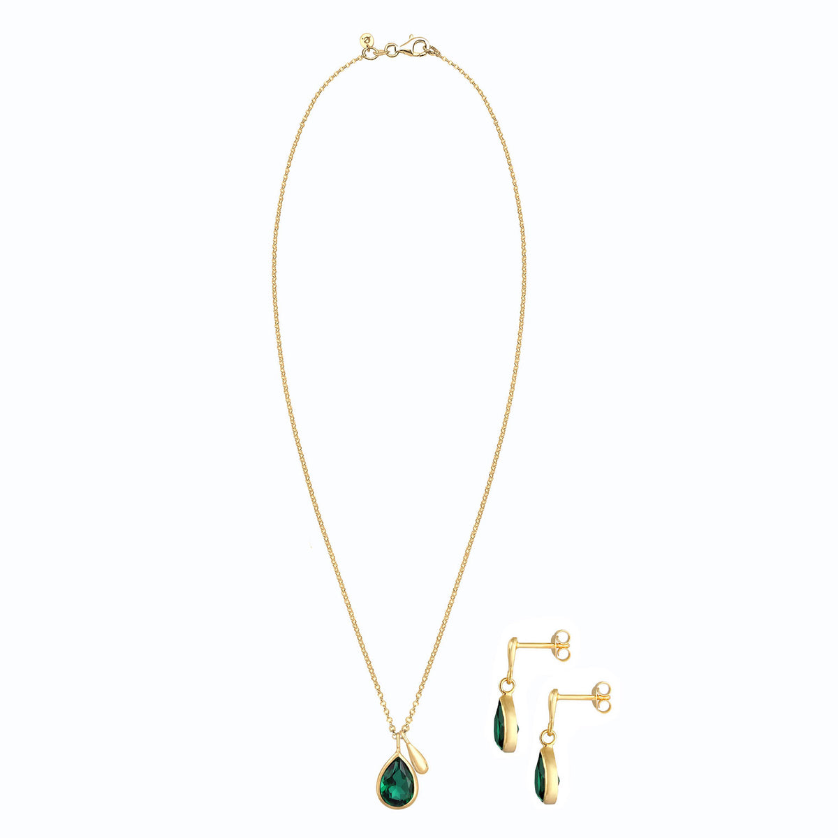 Gold - Elli PREMIUM | Schmuckset Tropfen | Quarz (Grün) | 925er Sterling Silber