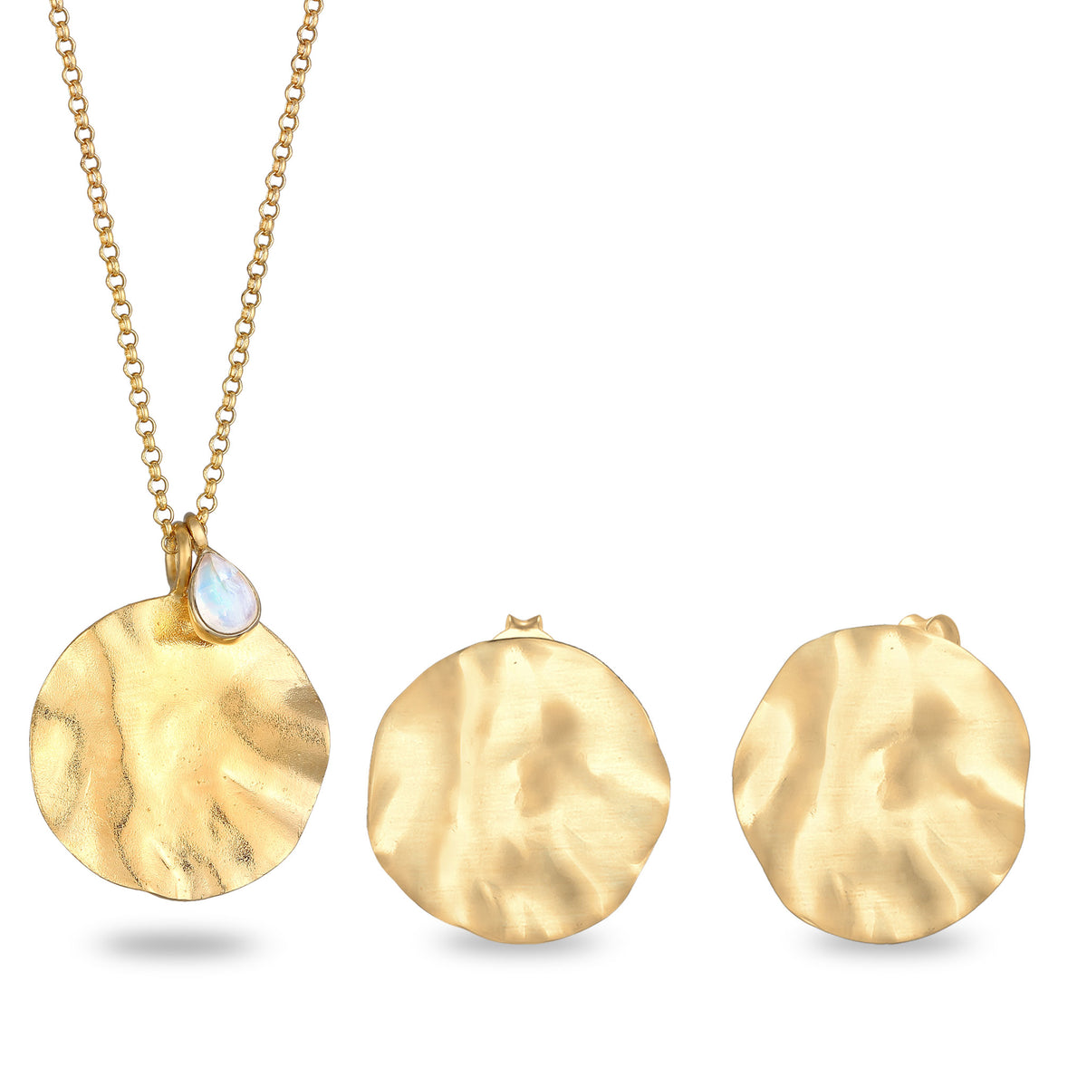 Organic Disc Necklace &amp; Earrings Jewelry Set