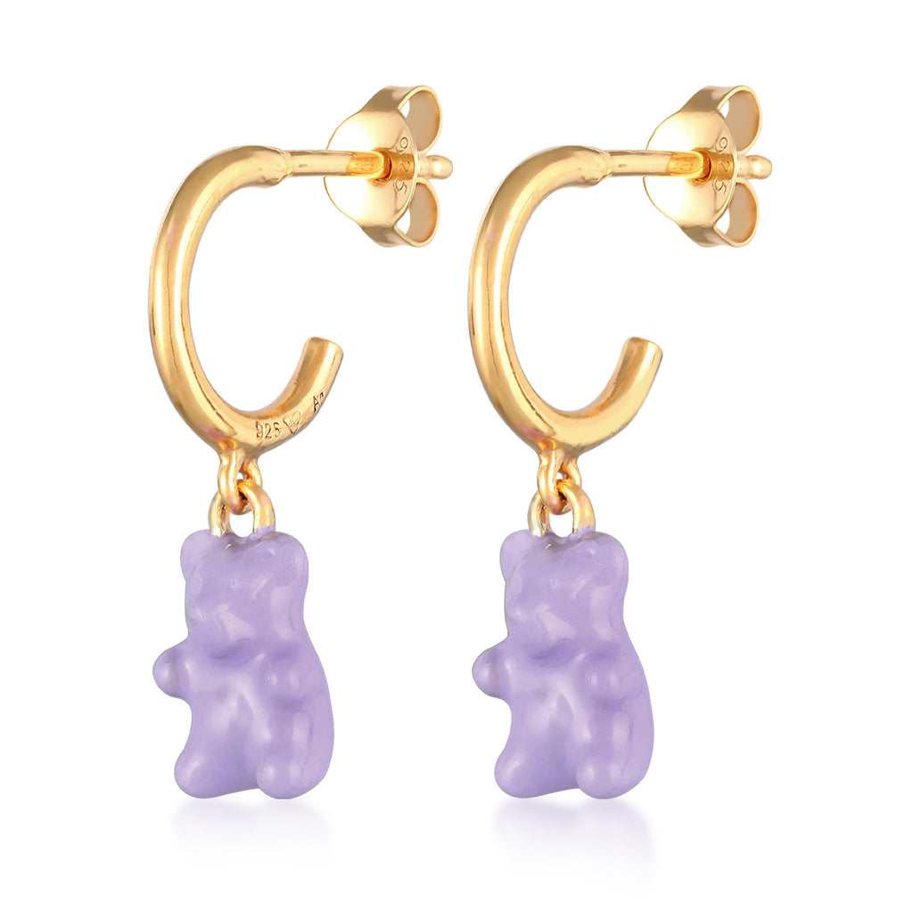 Gold - Elli | Ohrhänger Gummibären | Emaille (Lila) | 925er Sterling Silber Vergoldet
