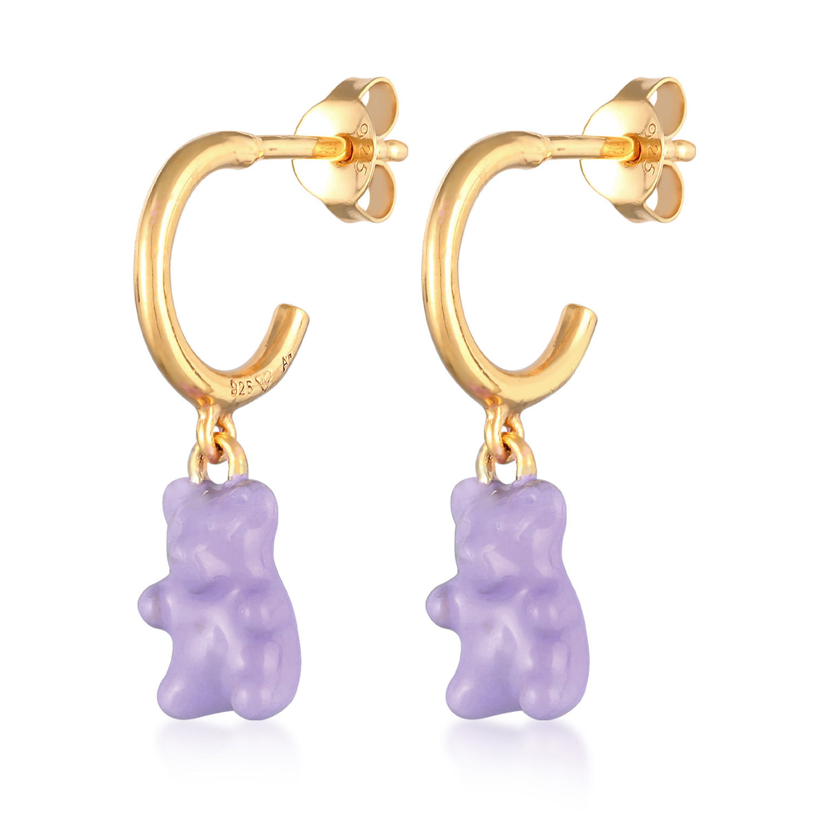 Gold - Elli | Ohrhänger Gummibären | Emaille (Lila) | 925er Sterling Silber Vergoldet
