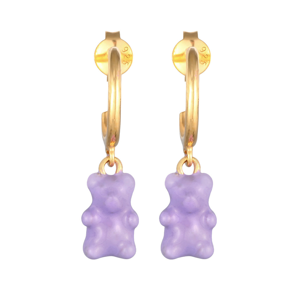 Gold - Elli | Ohrhänger Gummibären | Emaille (Lila) | 925er Sterling Silber Vergoldet