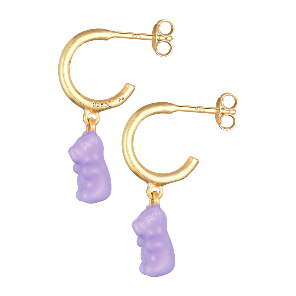 Gold - Elli | Ohrhänger Gummibären | Emaille (Lila) | 925er Sterling Silber Vergoldet