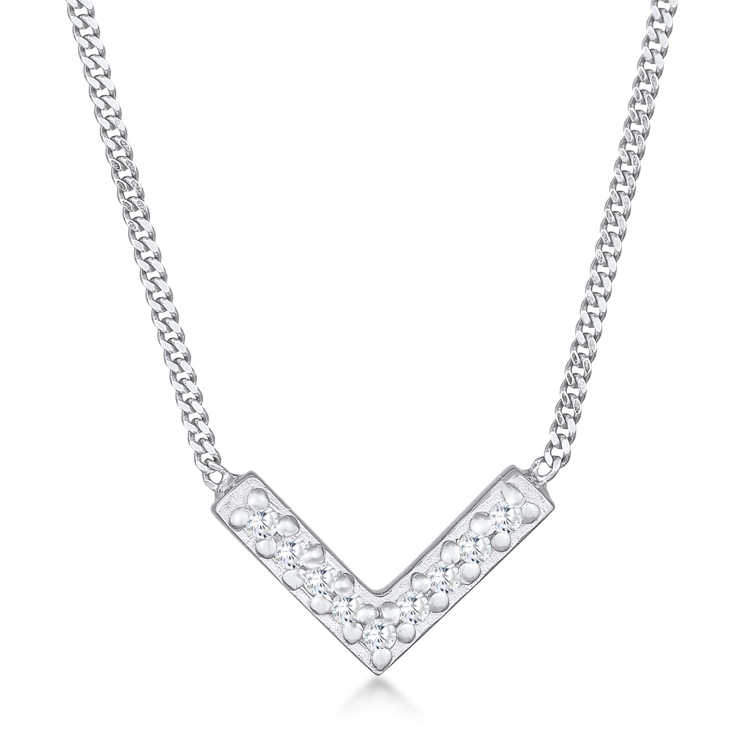 Silber - Elli | Halskette V-Form | Zirkonia (Weiß) | 925er Sterling Silber