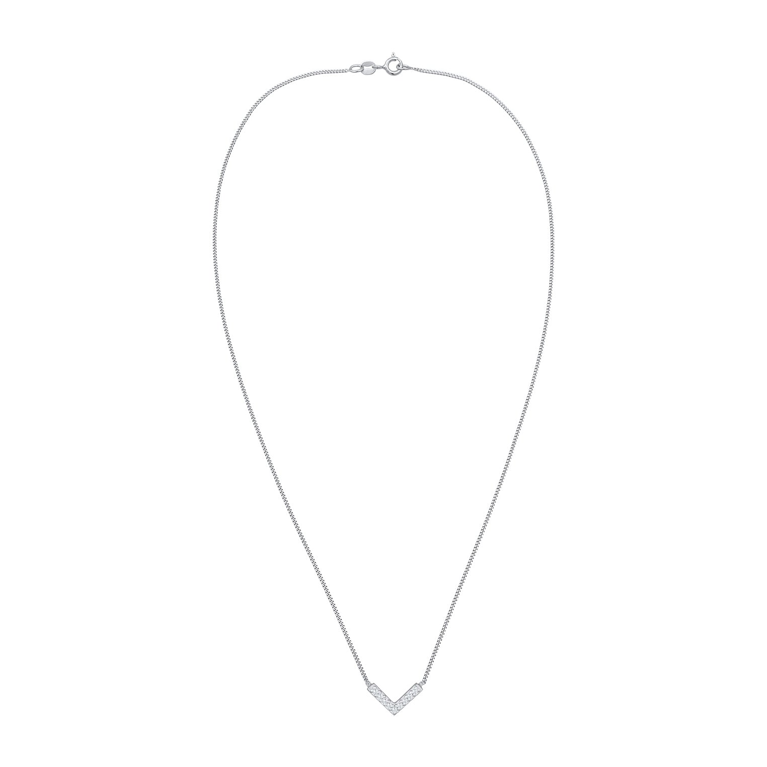 Silber - Elli | Halskette V-Form | Zirkonia (Weiß) | 925er Sterling Silber