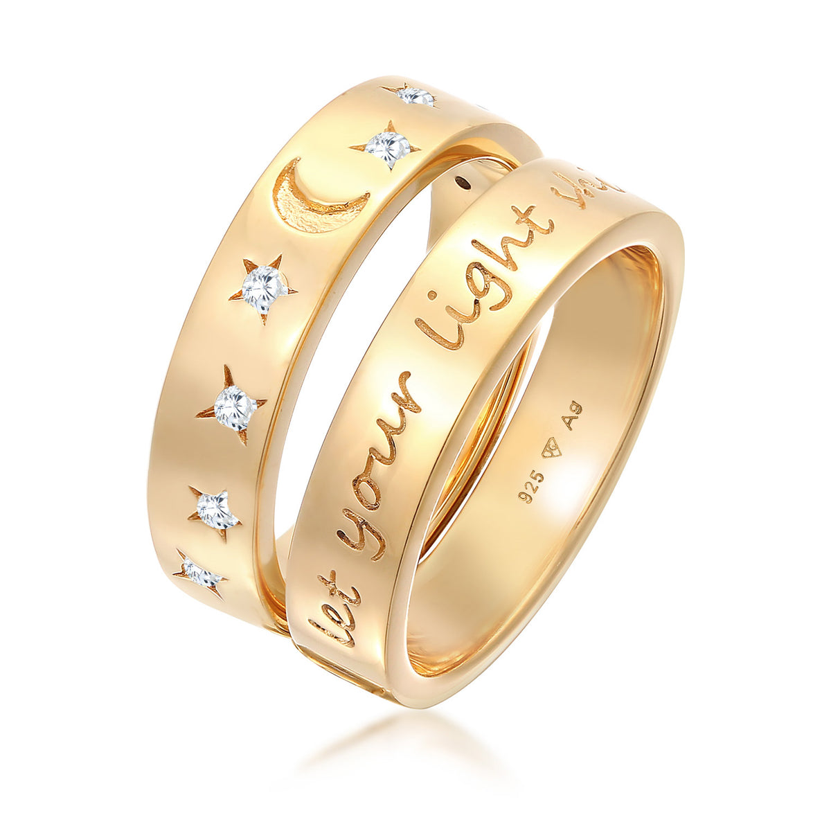 Gold - Elli | Ring-Set Astro | Zirkonia (Weiß) | 925er Sterling Silber