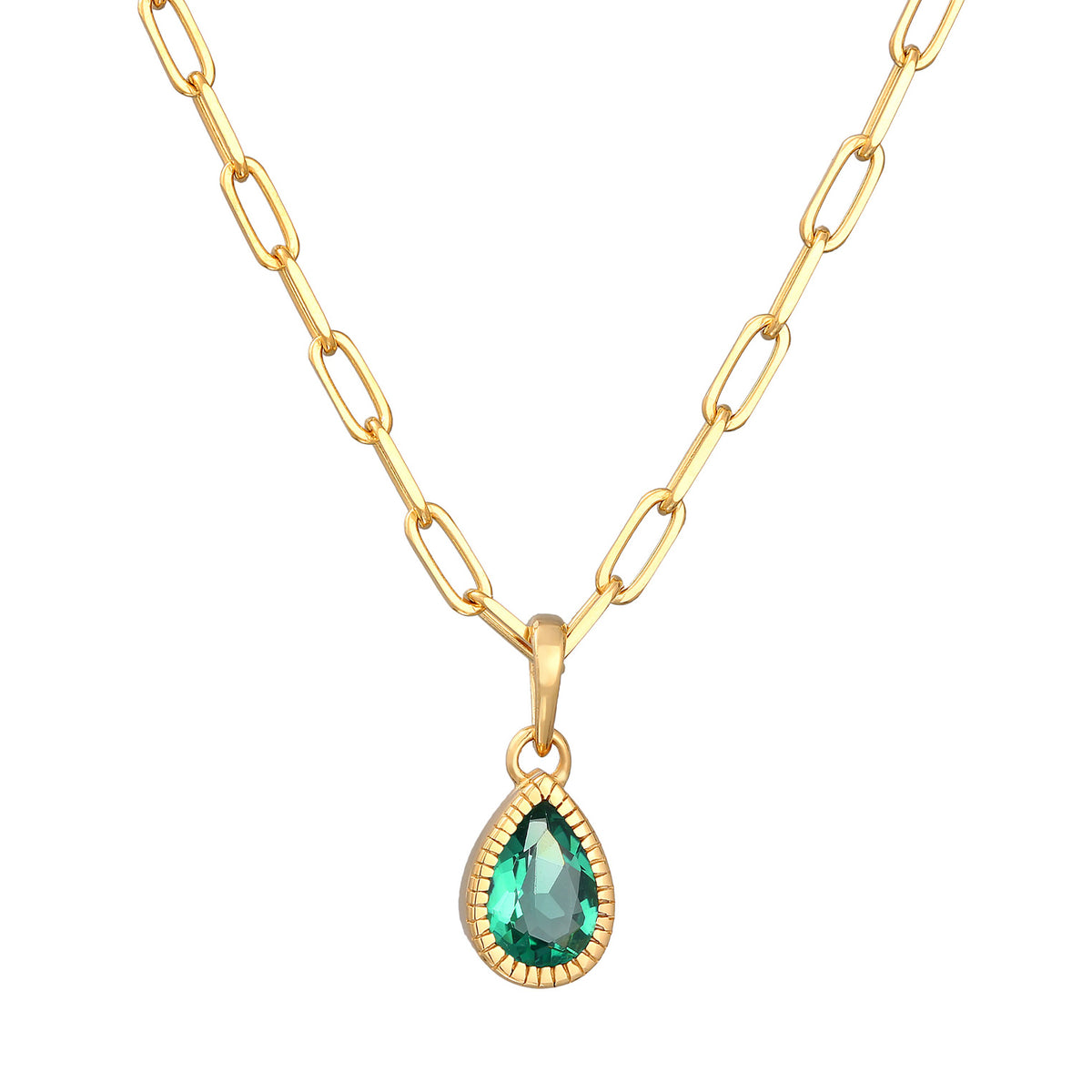 Gold - Elli PREMIUM | Glieder-Halskette Tropfen | Quarz (Grün) | 925er Sterling Silber vergoldet