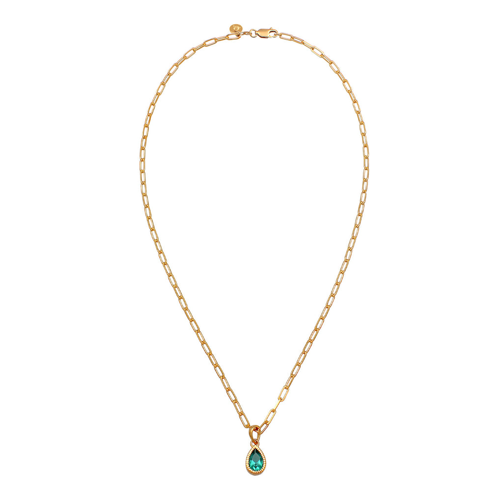 Gold - Elli PREMIUM | Glieder-Halskette Tropfen | Quarz (Grün) | 925er Sterling Silber vergoldet