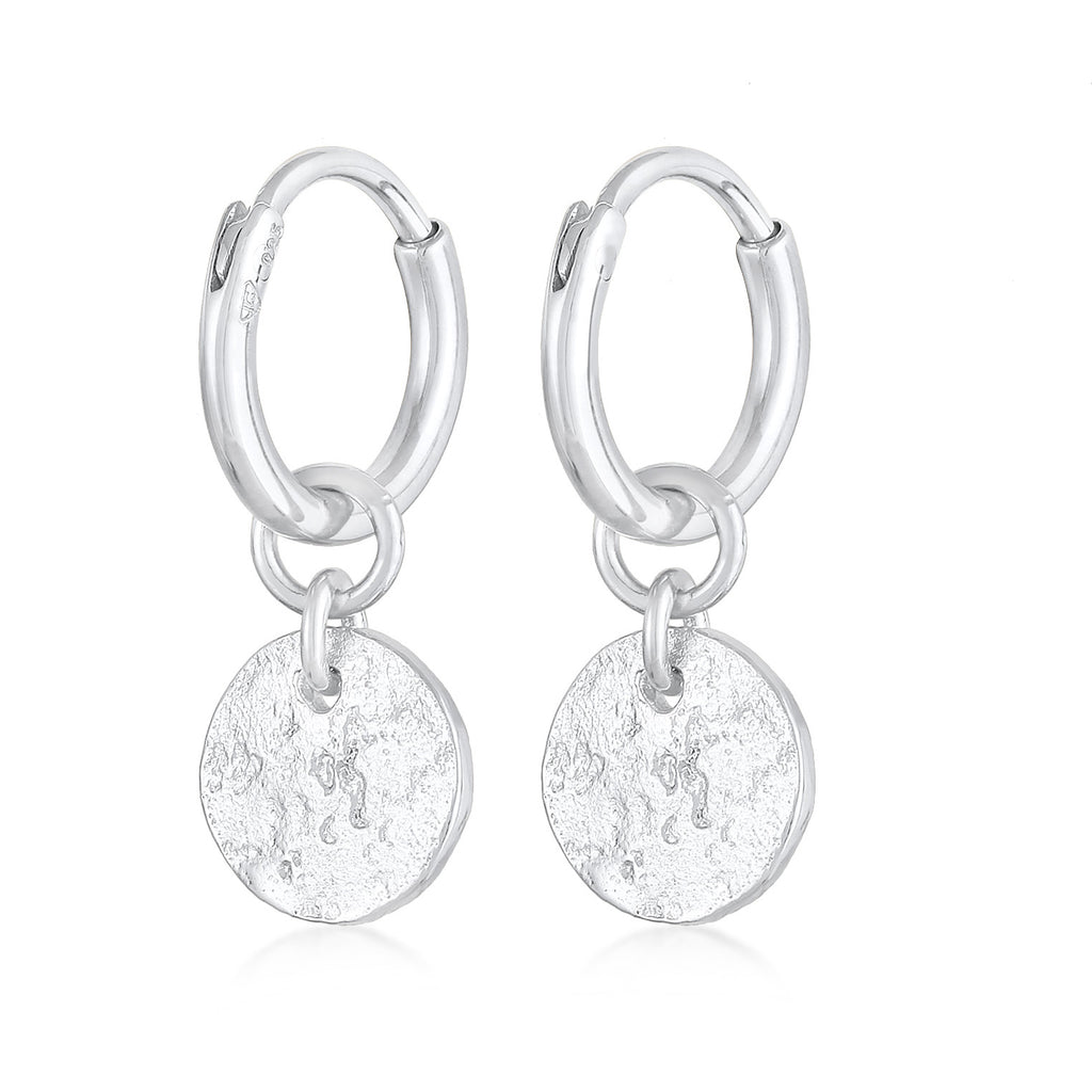 Silber - Elli | Creolen Coin Plättchen Organic Look 925 Silber